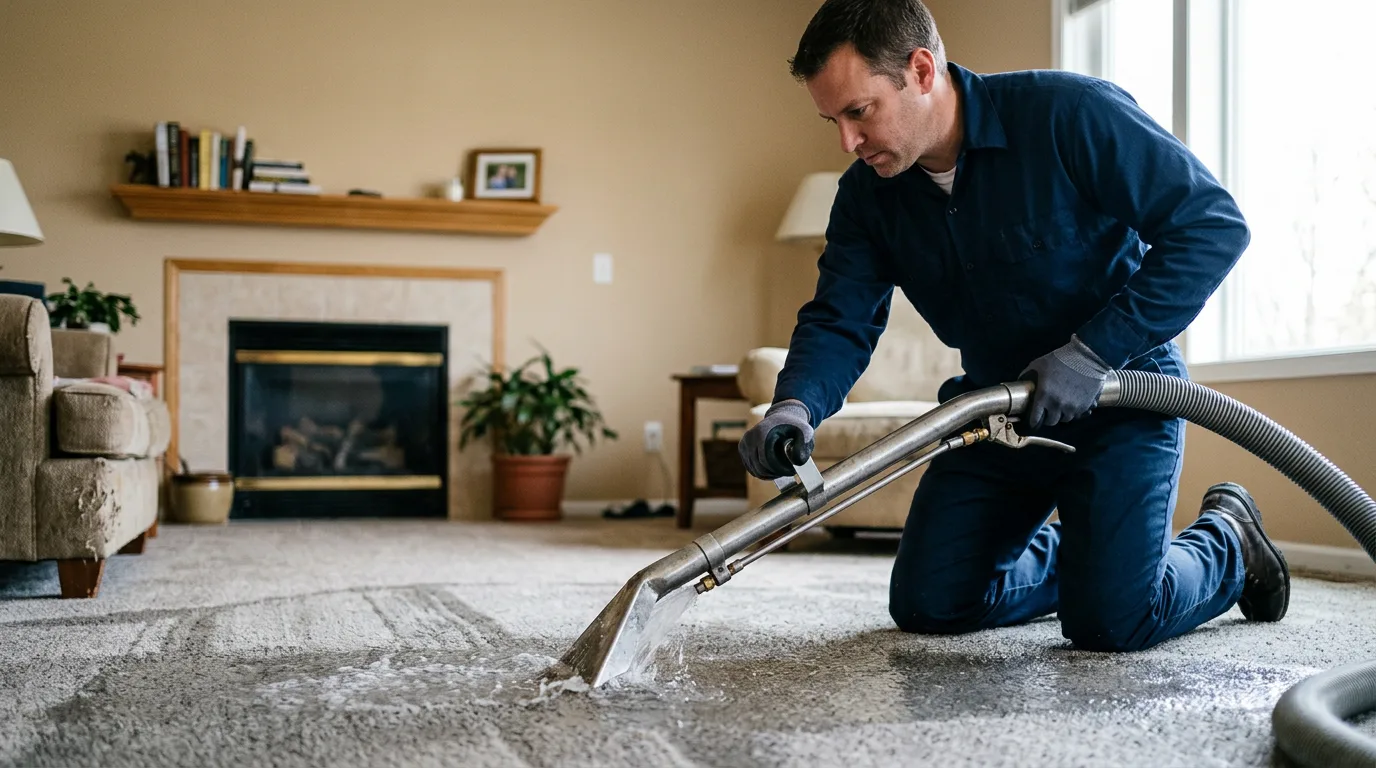 Water damage restoration technician working near Hicksville, NY